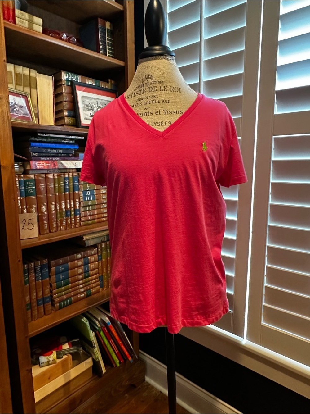 Ralph Lauren Hot Pink V-Neck Short Sleeve Tee with Green Pony